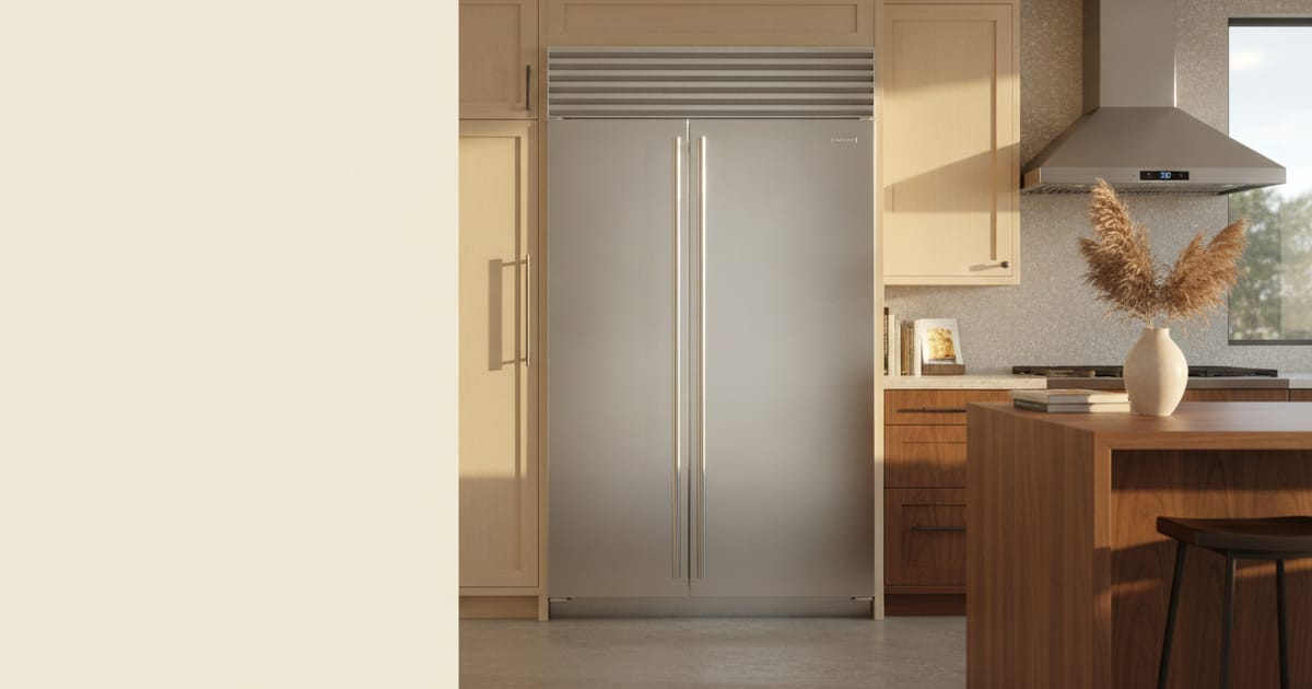 A Sub-Zero built-in refrigerator with its grille panel and controls visible