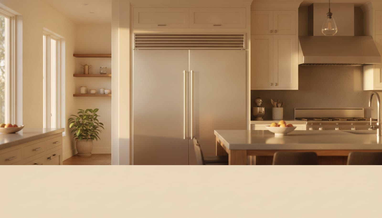 Built-in stainless side-by-side Sub-Zero Classic refrigerator-freezer in a high-end kitchen