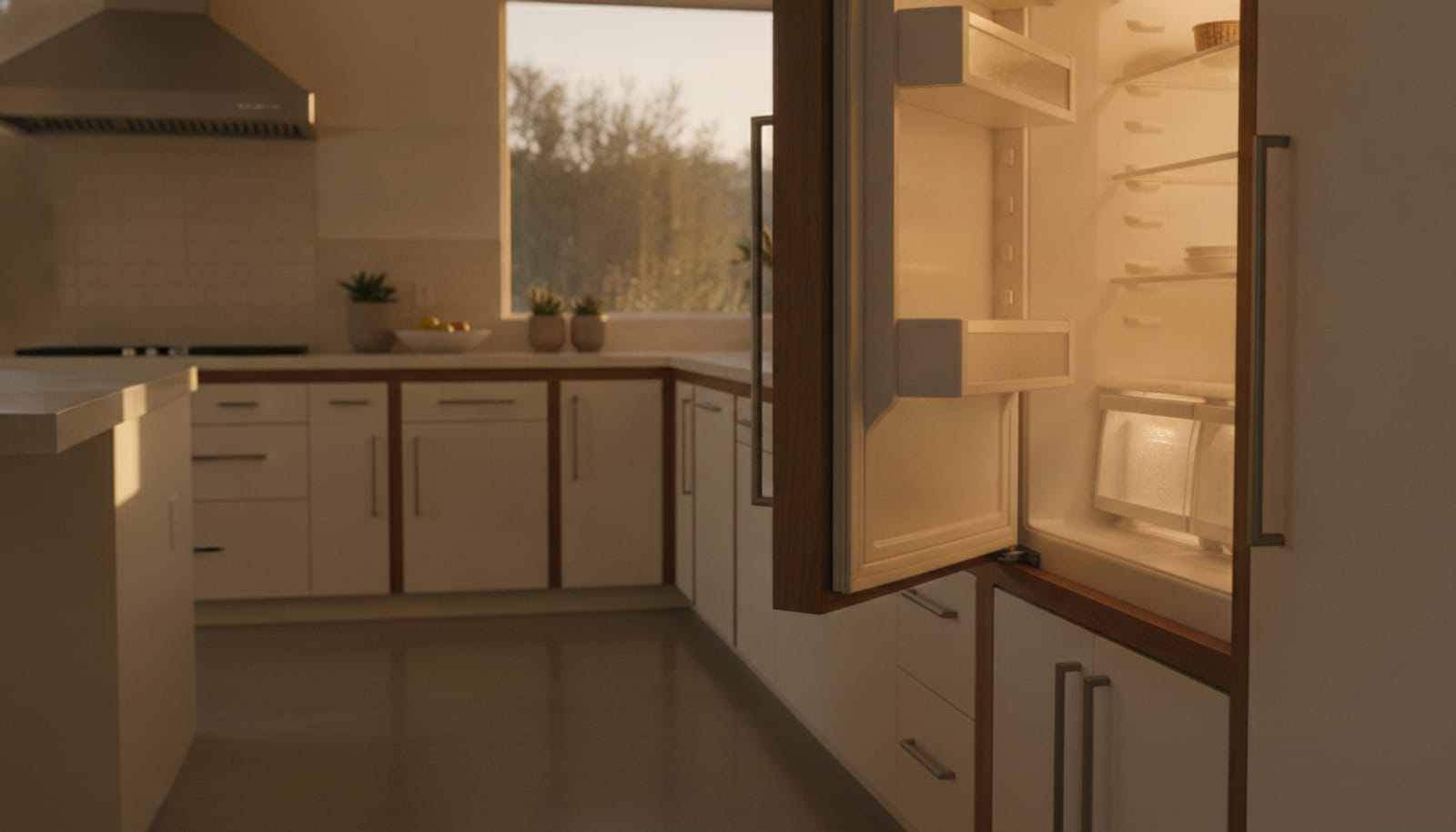 Built-in refrigerator door slightly ajar with the gasket seal in focus