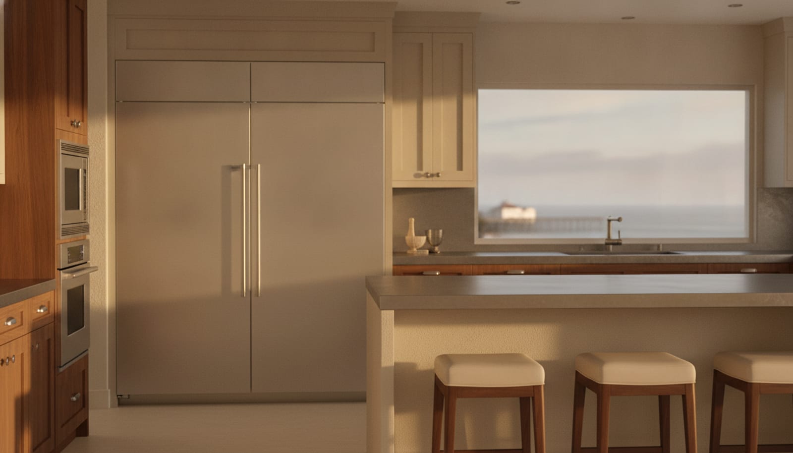 Redondo Beach coastal-contemporary South Bay kitchen with a built-in refrigerator